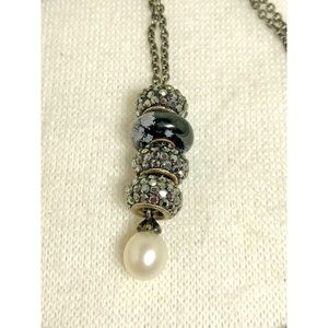 Sterling Silver Chain with Pearl Pendant and Four Round Charms / Rondelles - 36"